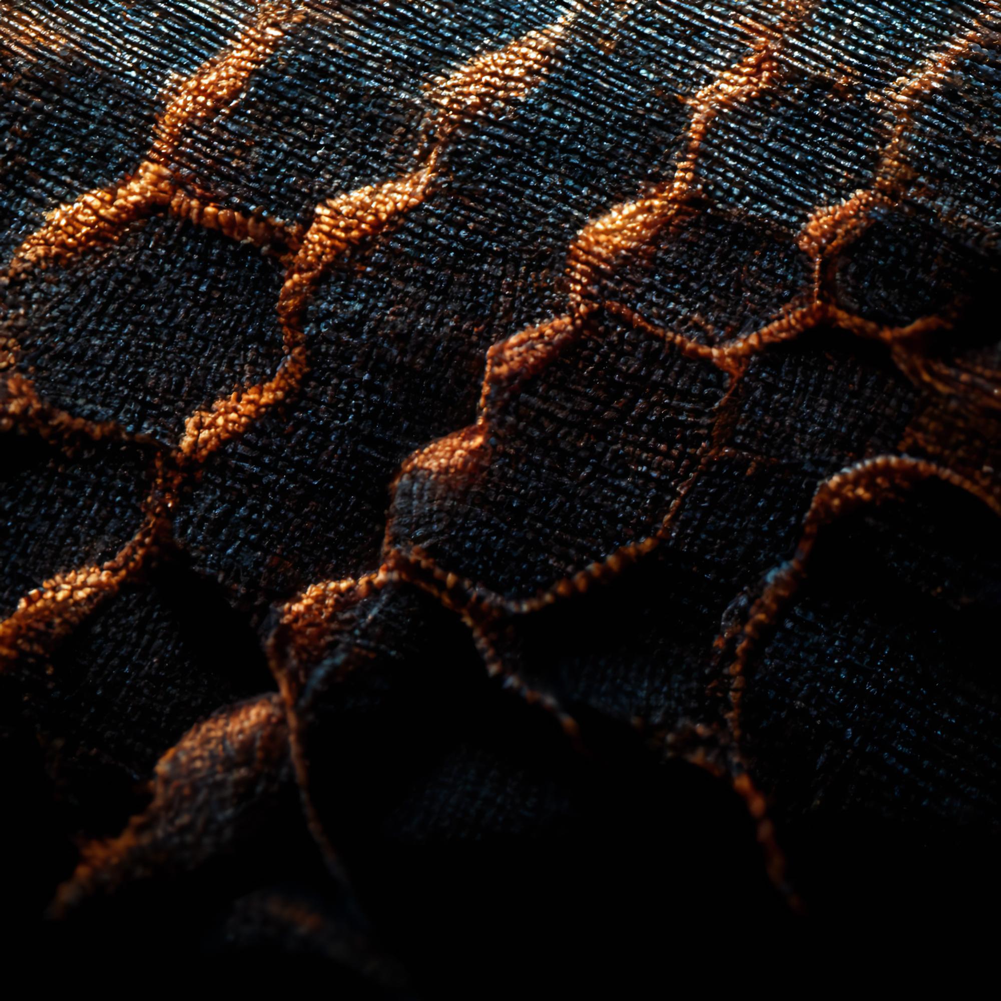 Detail: ścieg satynowy na ciemnym materiale